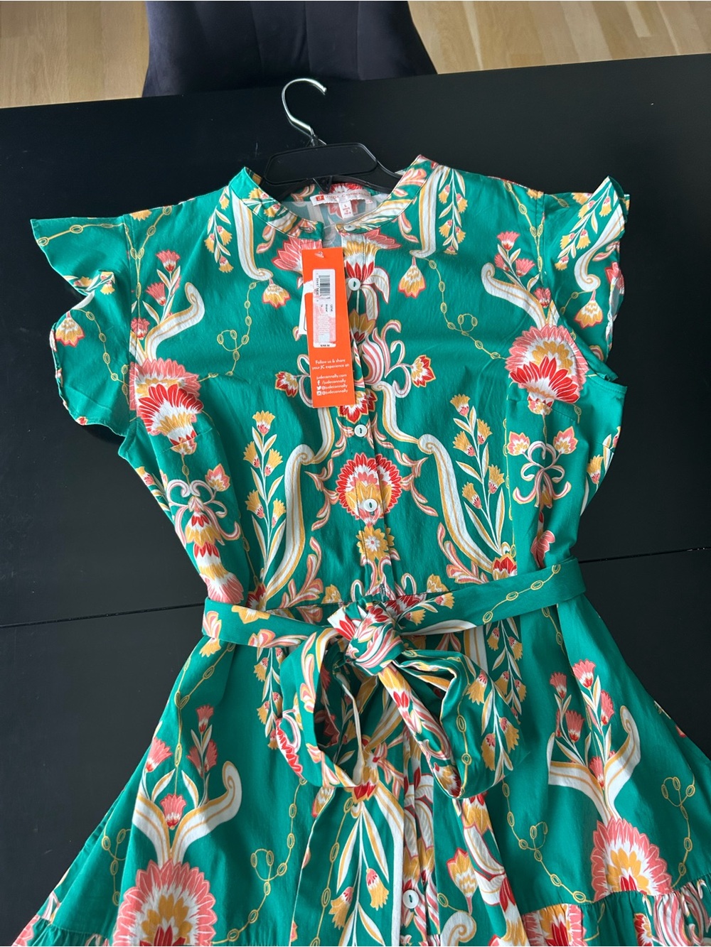 Jude Connally Mirabella Midi Dress Size L Green Floral Belted NWT - Picture 5 of 16